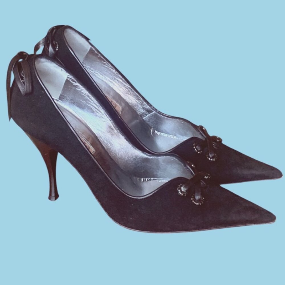 REPORTAGE Women Black High Heeled Elegant Leather/Velvet Shoes